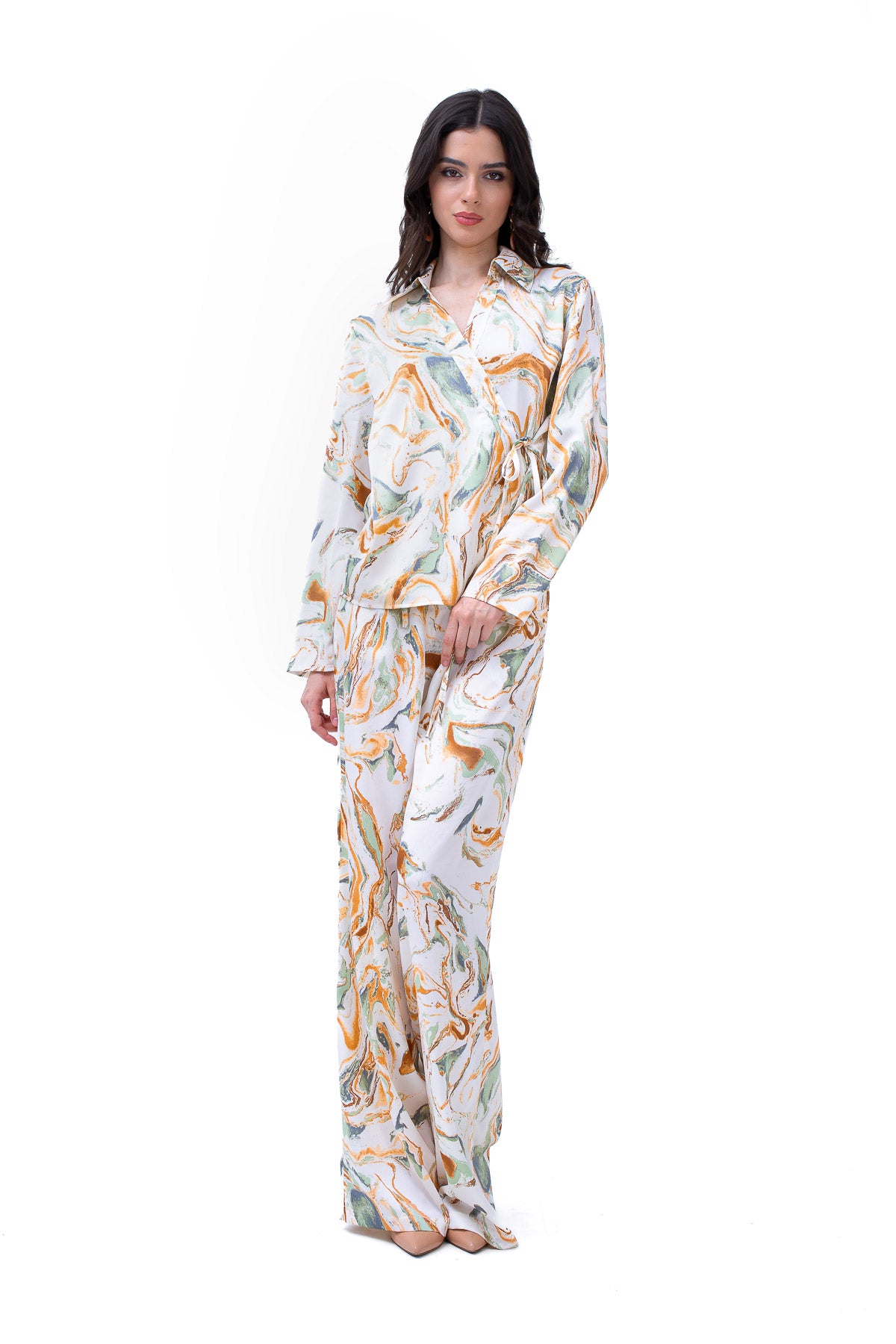 Abstract Printed Set With Shirt And Straight Trousers