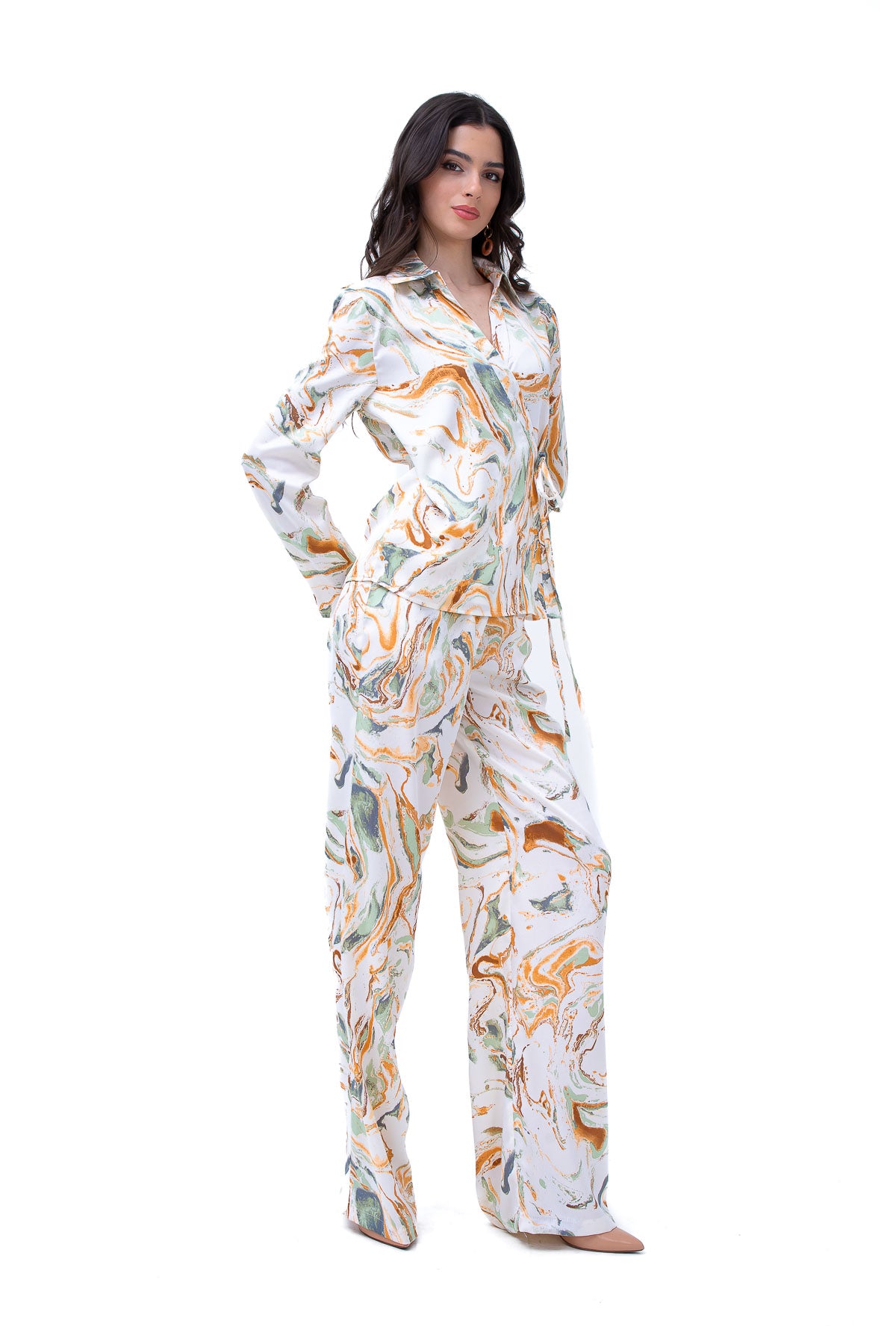 Abstract Printed Set With Shirt And Straight Trousers