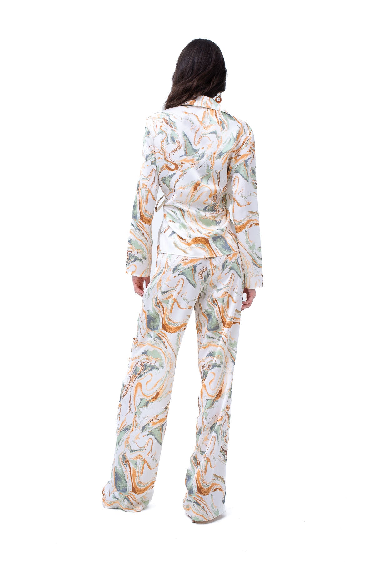 Set din print abstract cu camasa si pantaloni drepti