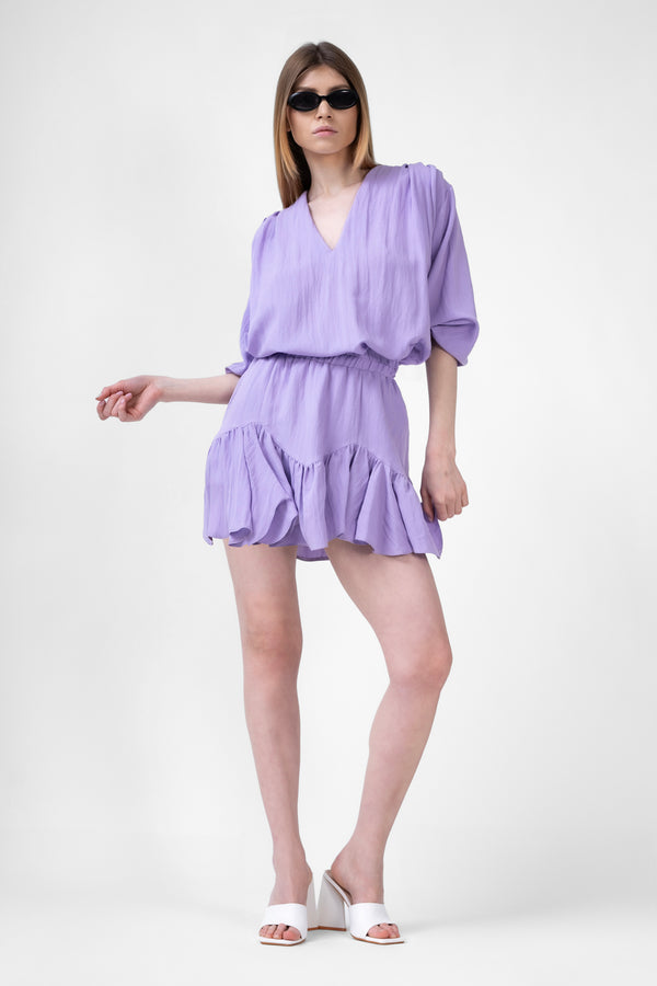 Lila Matching Set With Draped Blouse And Skort