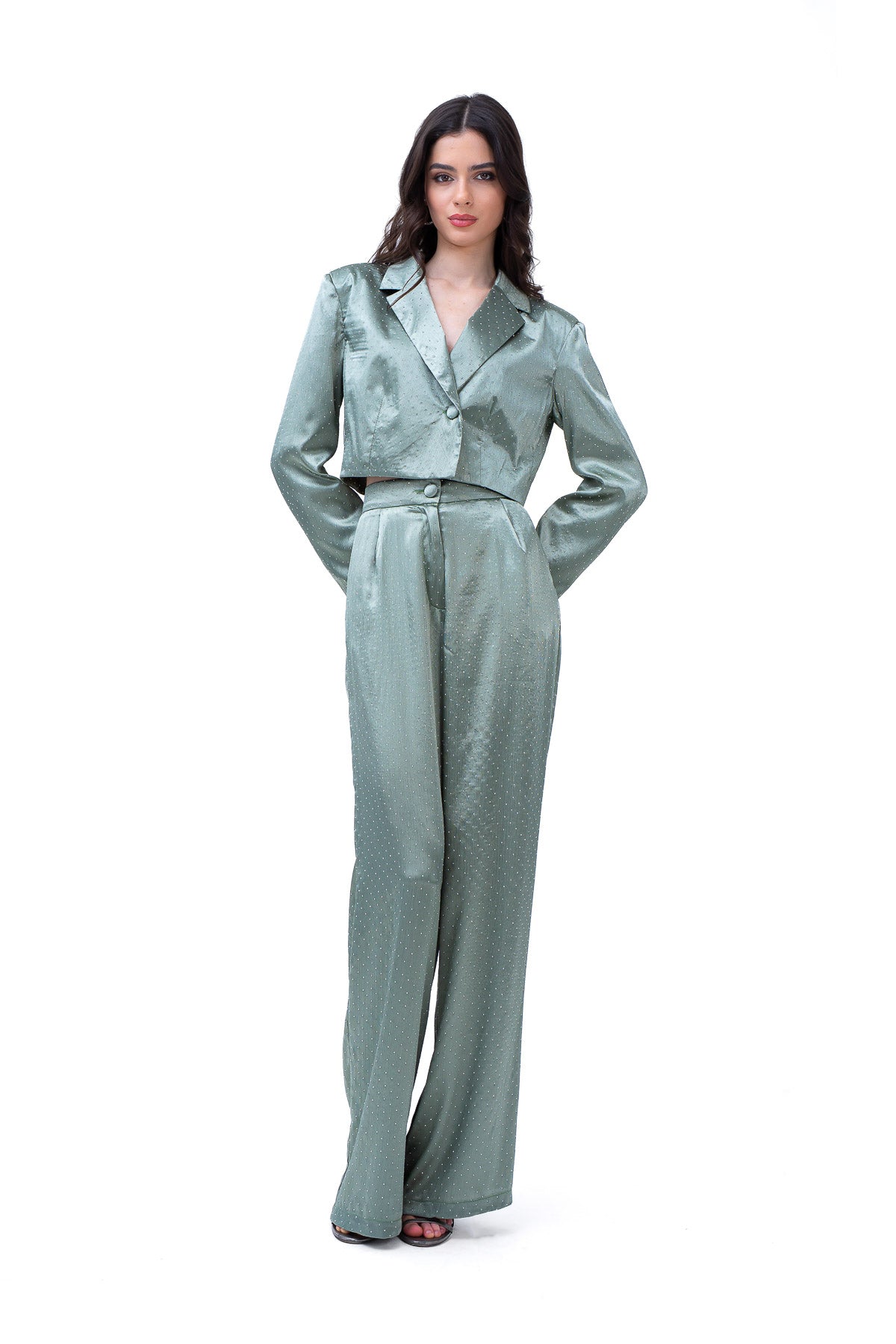 Mint Set With Cropped Blazer And Straight Trousers
