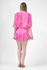 Pastel Pink Matching Set With Draped Blouse And Skort