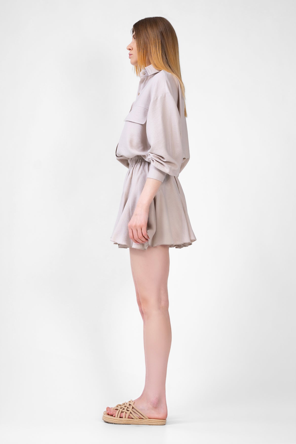 Beige Matching Set With Blouse And Skirt