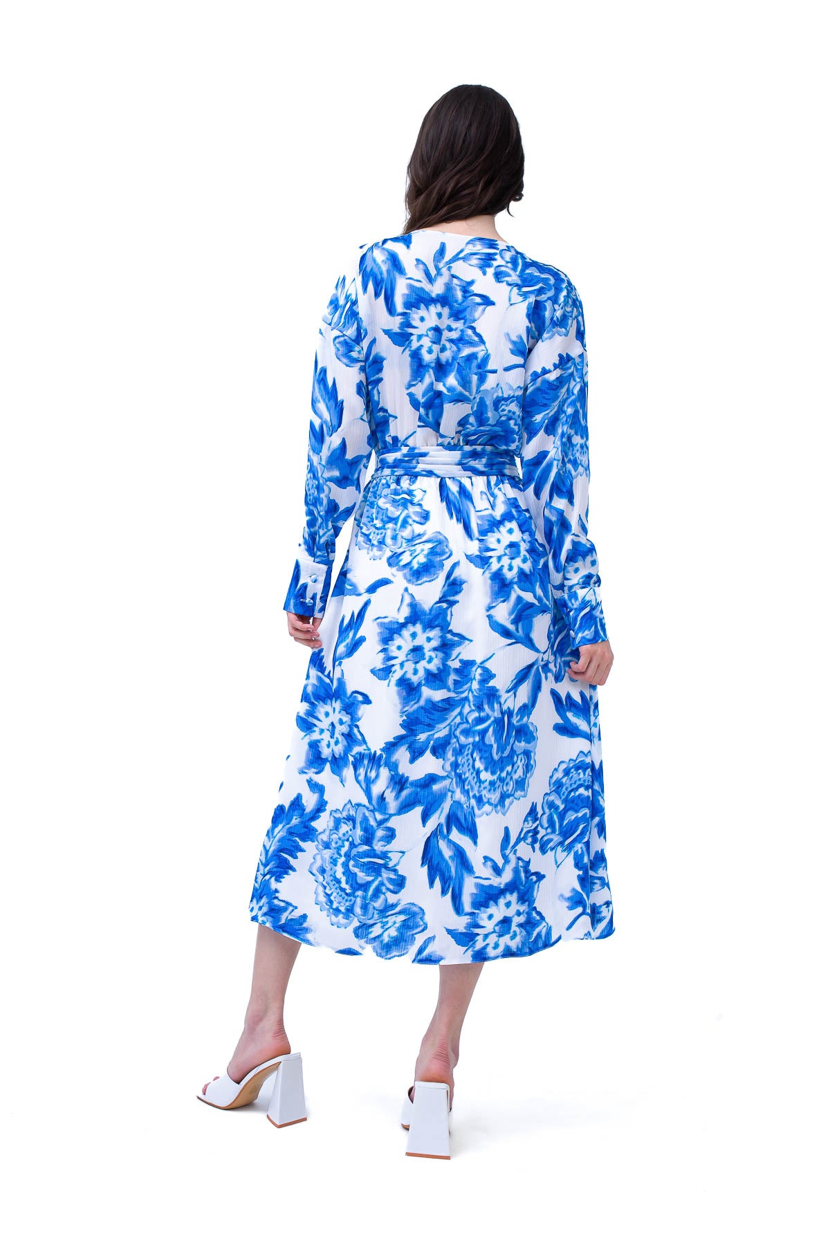 Blue Printed Midi Dress With Corset