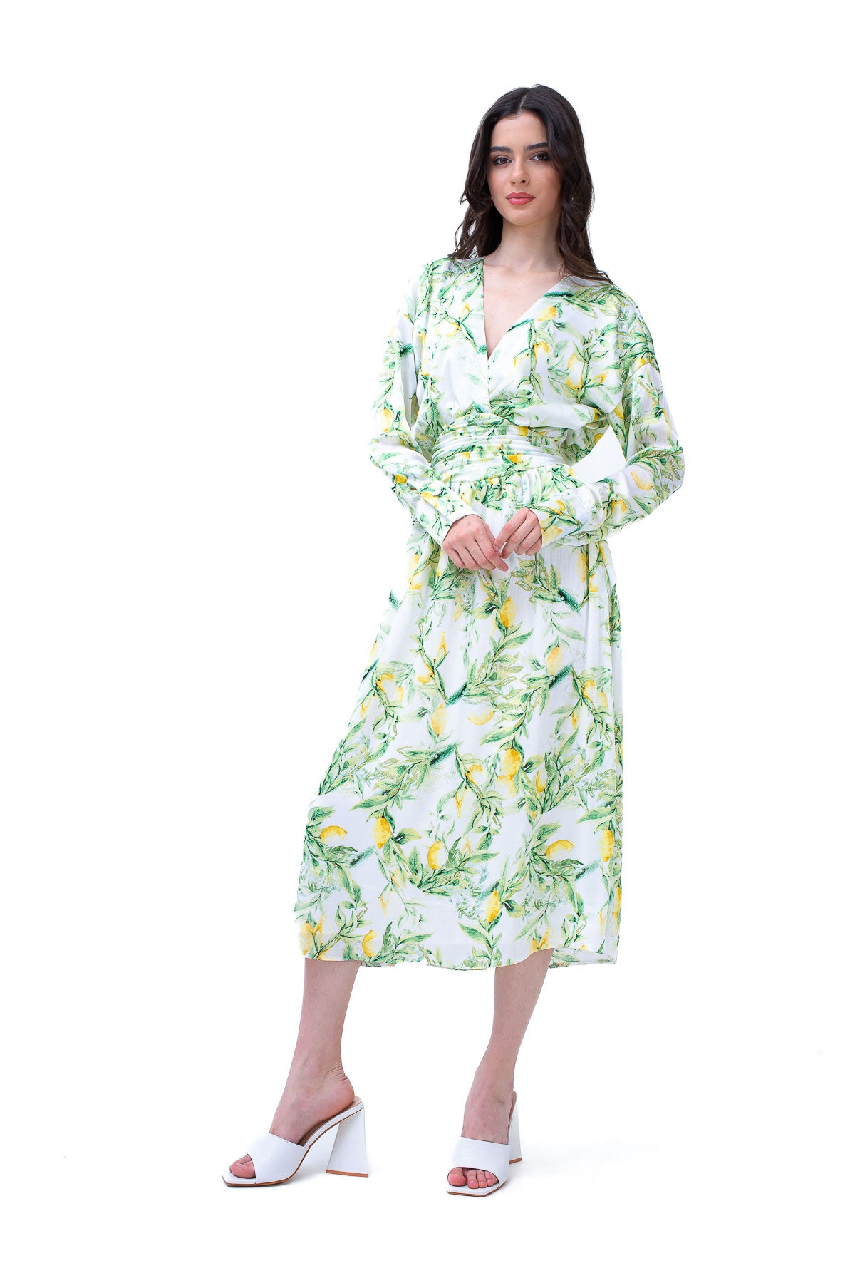 Lemon  Printed Midi Dress With Corset