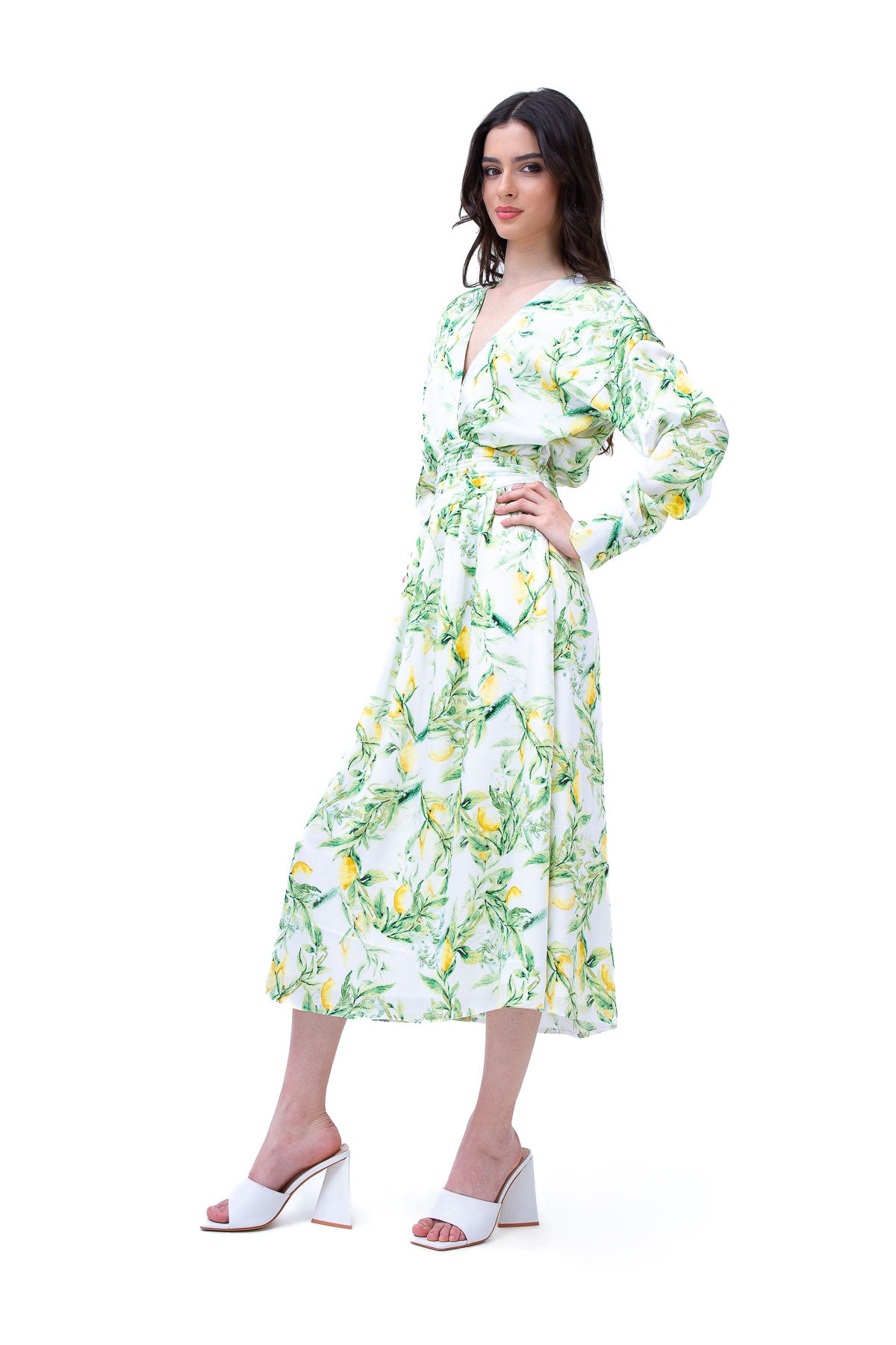 Lemon  Printed Midi Dress With Corset