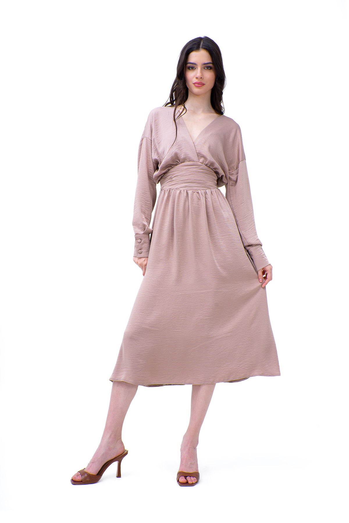 Beige Midi Dress With Corset