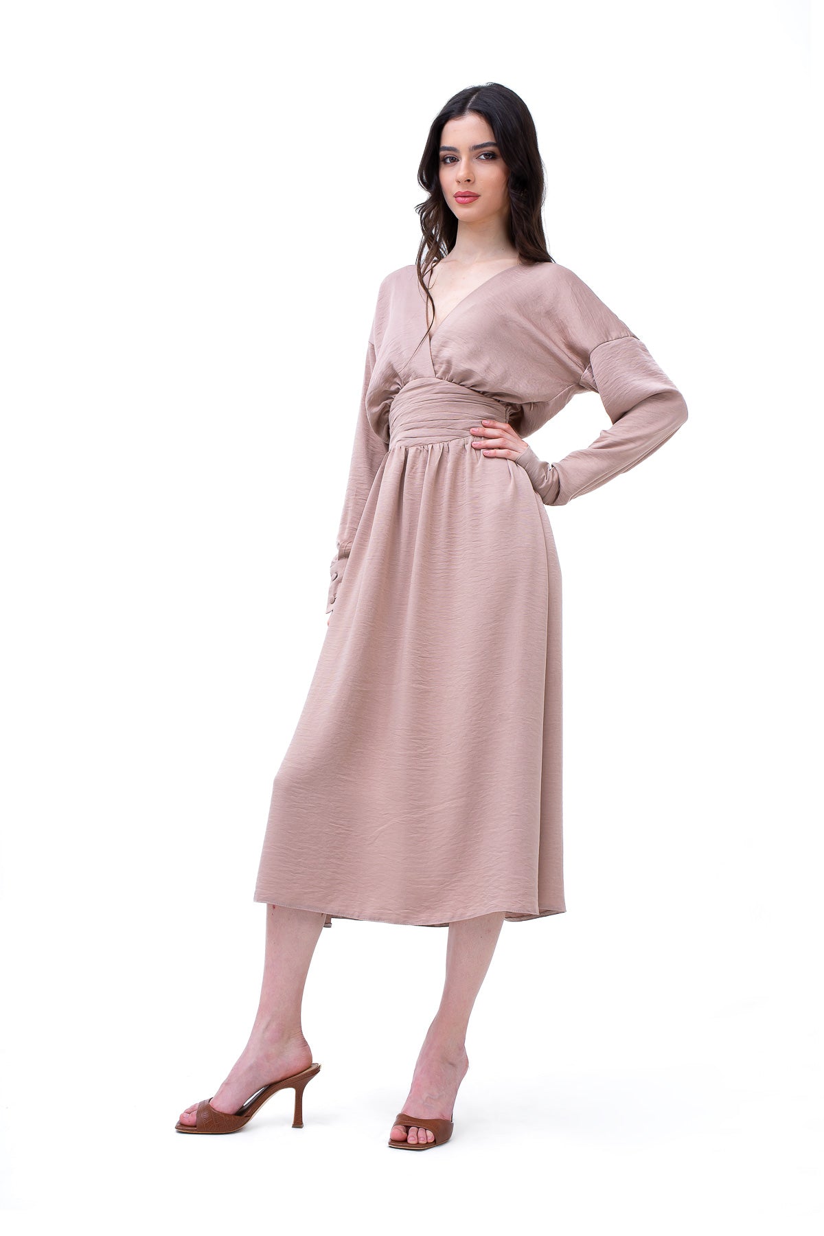 Beige Midi Dress With Corset