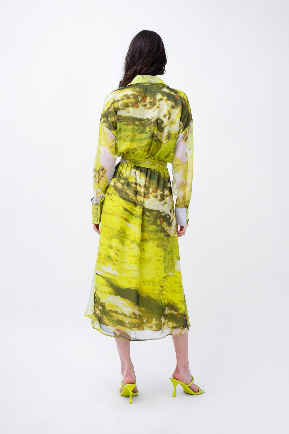 Yellow Printed Midi Dress With Corset