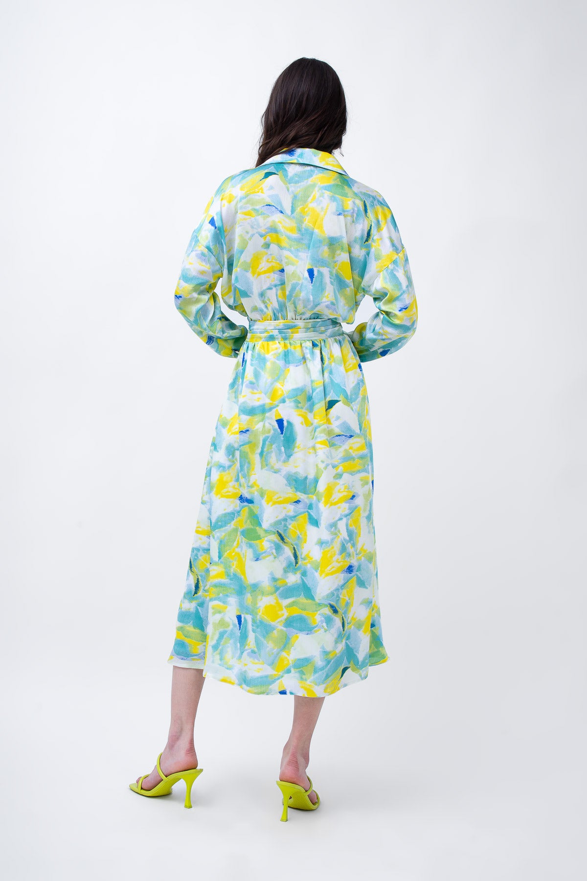 Green Printed Midi Dress With Corset