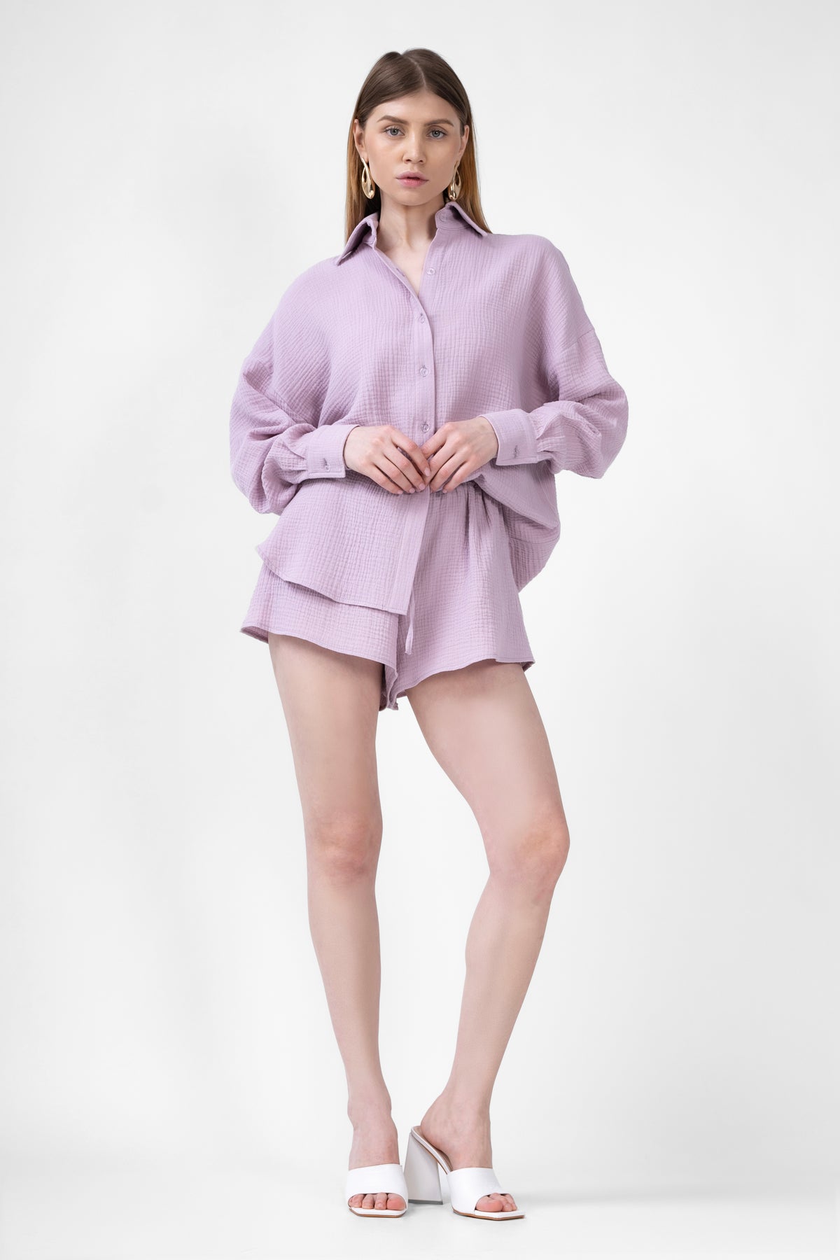 Lila Matching Set With Shirt And Shorts