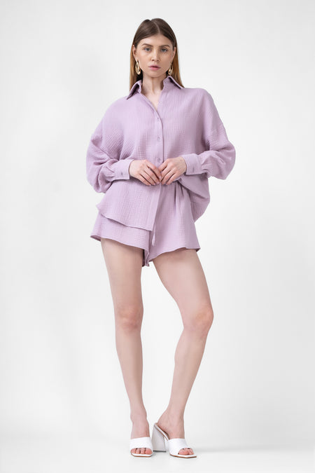 Lila Matching Set With Shirt And Shorts