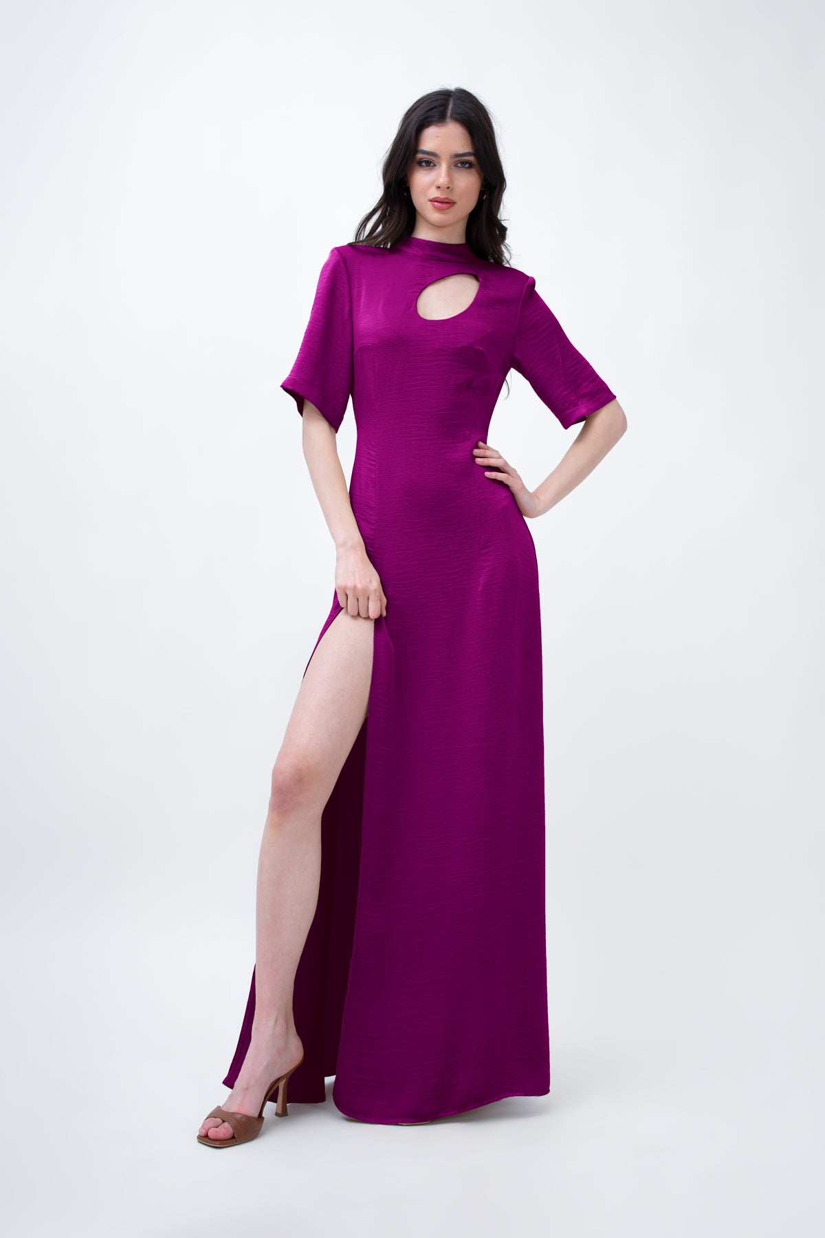 Purple Maxi Dress With Cut-Out And Slit