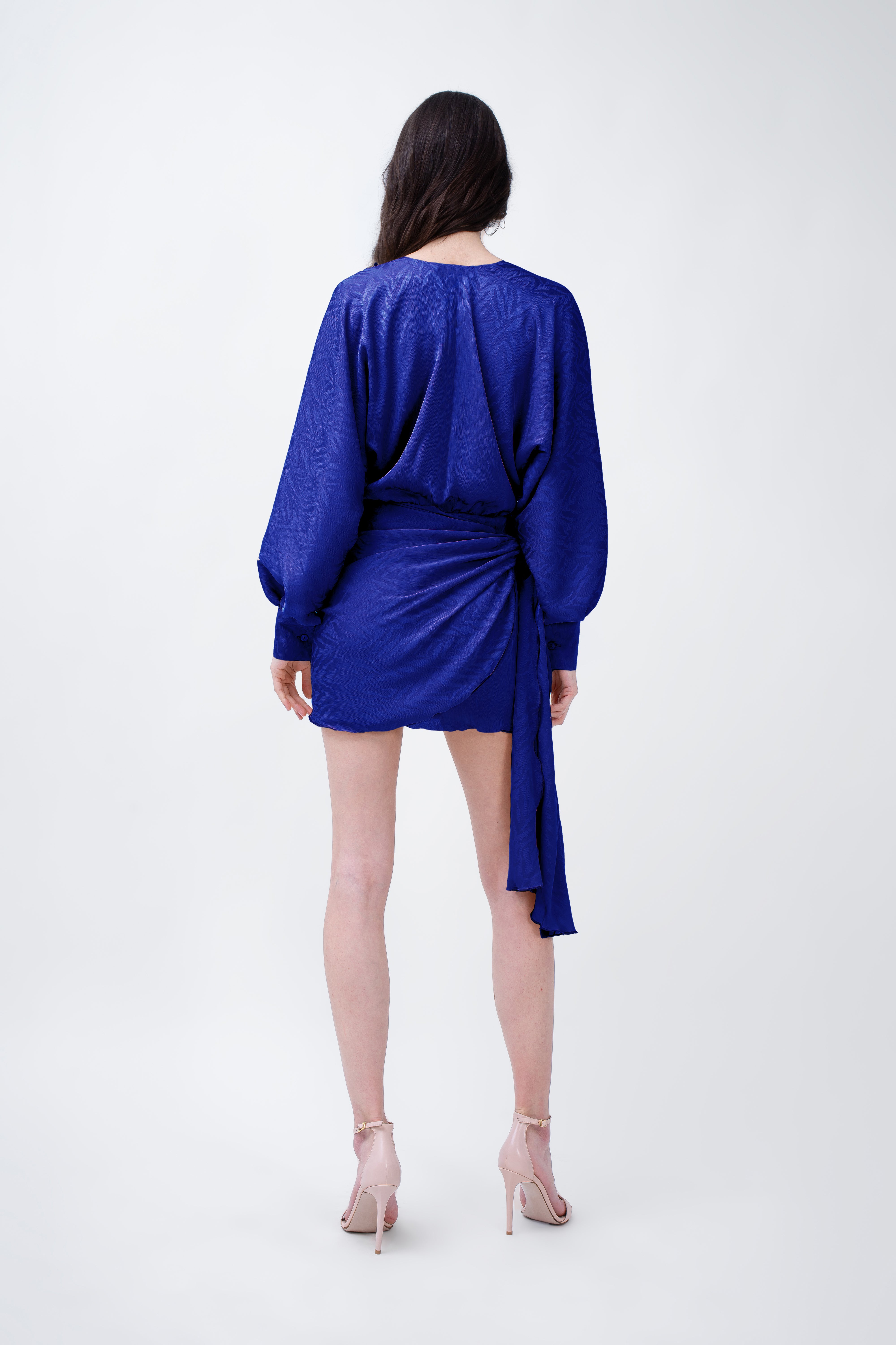 Blue Mini Printed Dress With Scarf