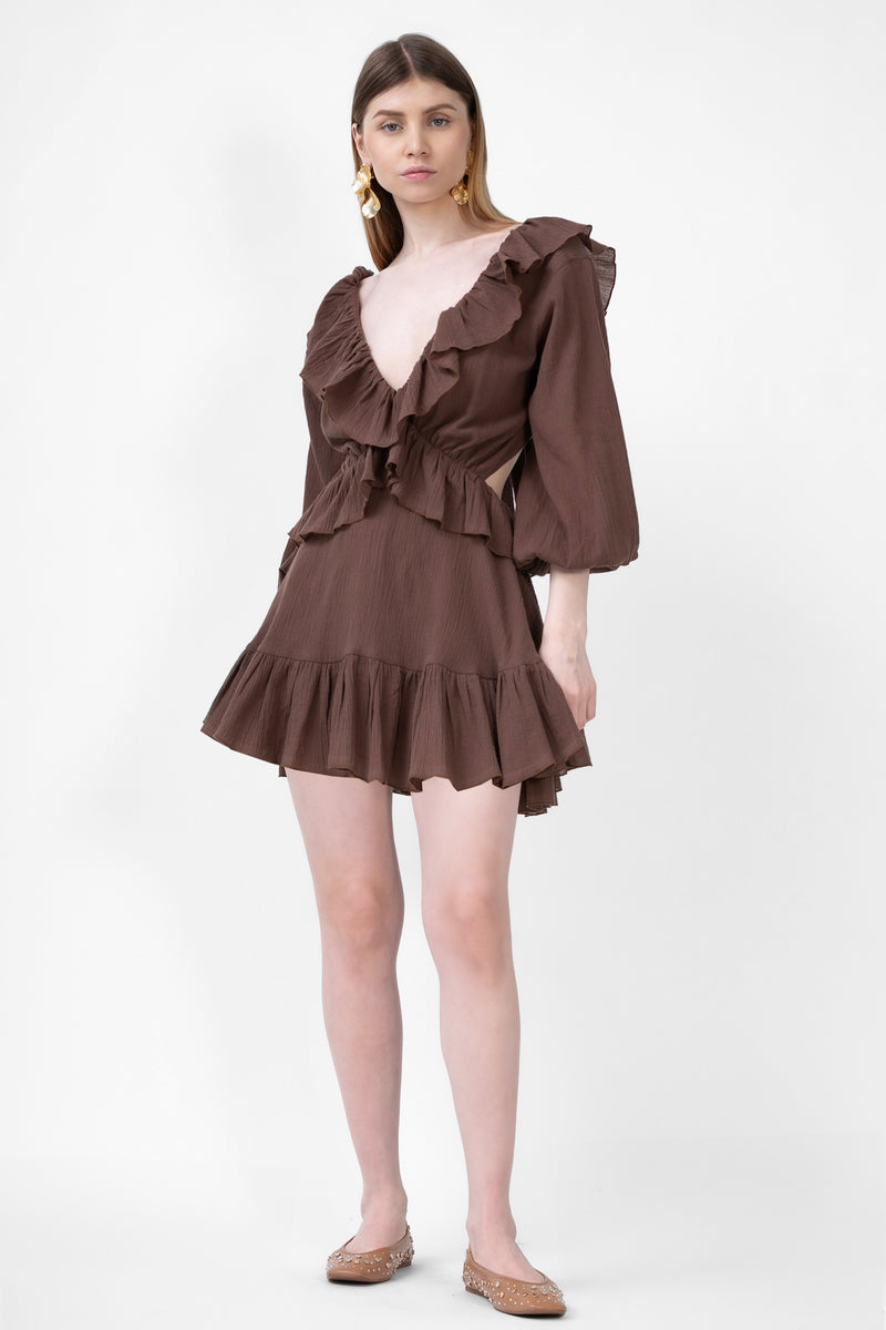 Brown Mini Dress With Ruffles