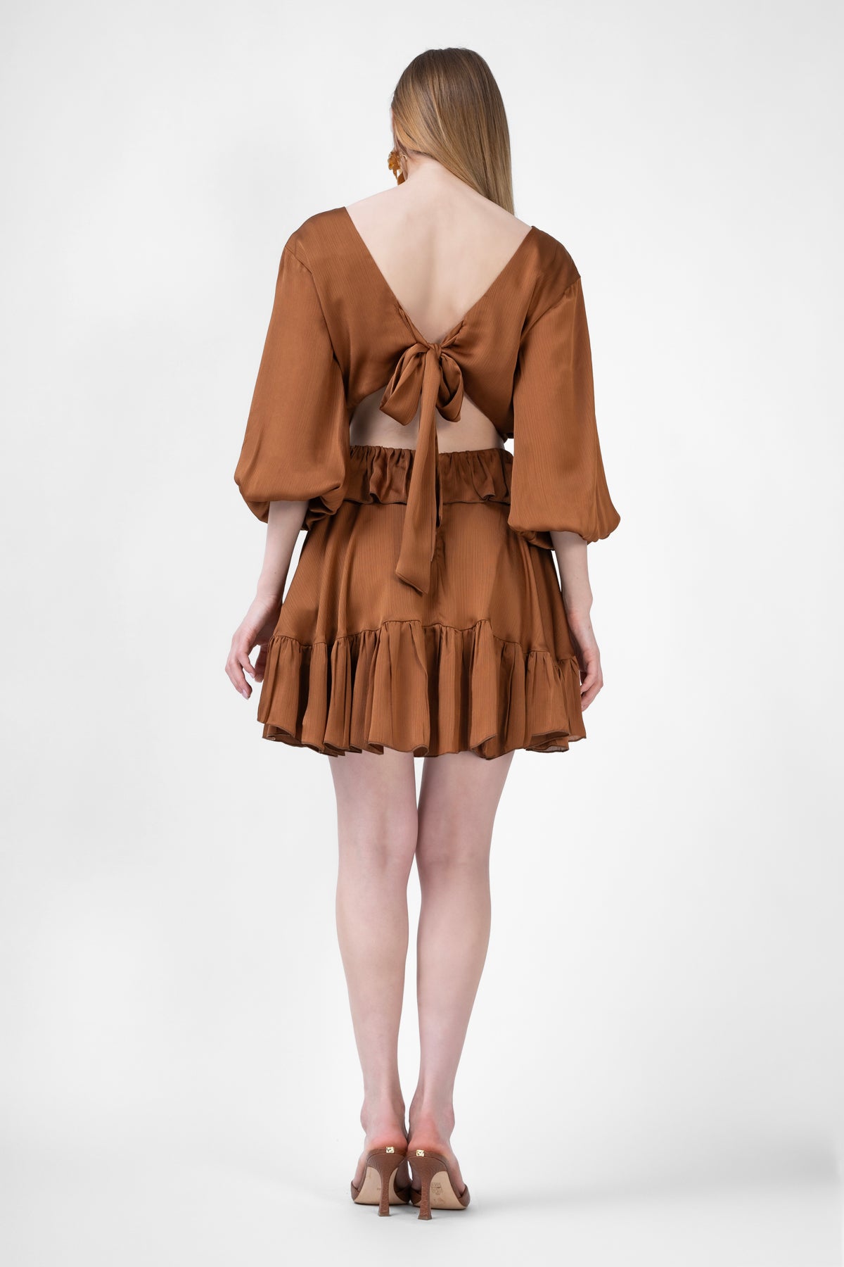 Bronze Mini Dress With Ruffles