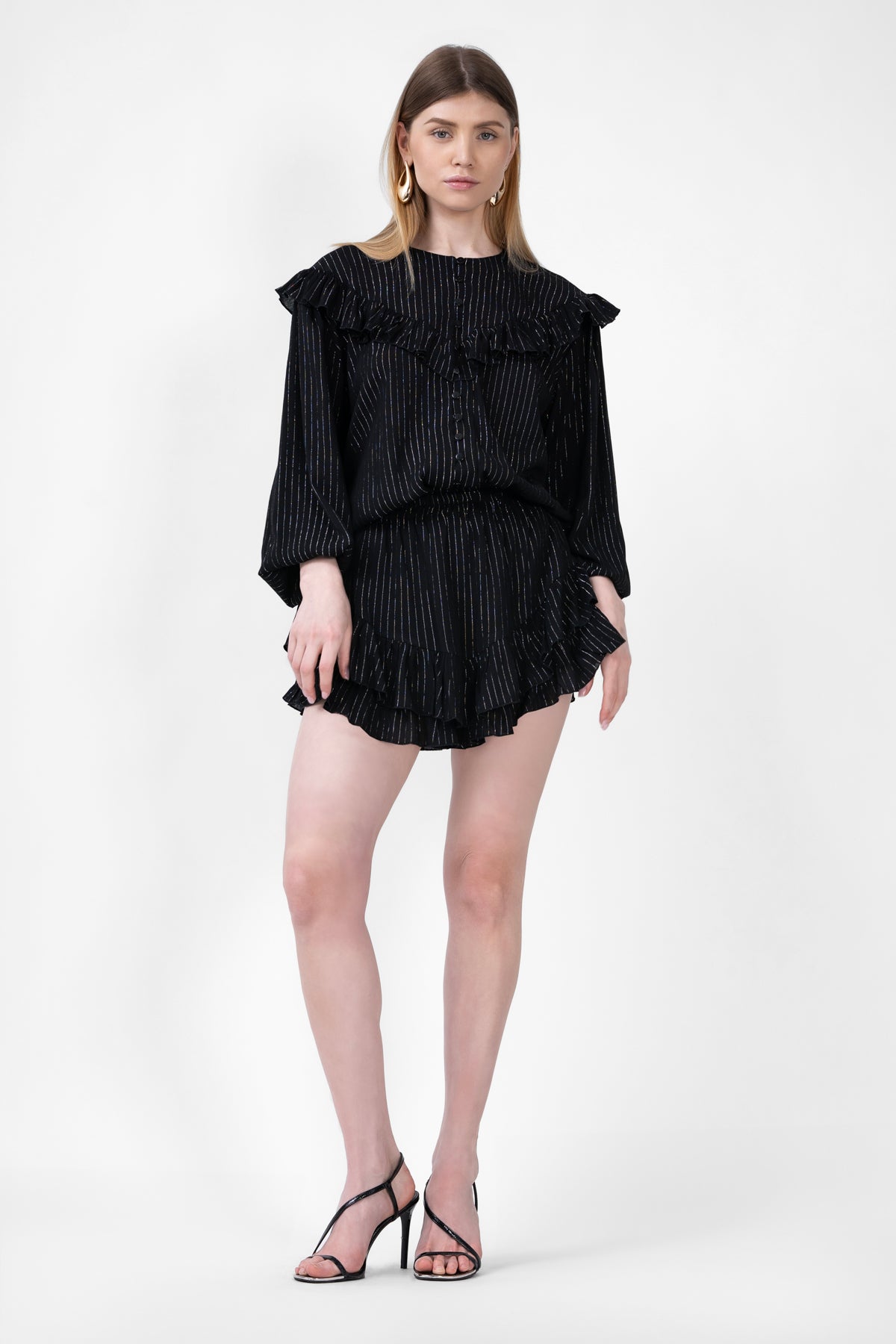 Set negru cu bluza si fusta pantalon 