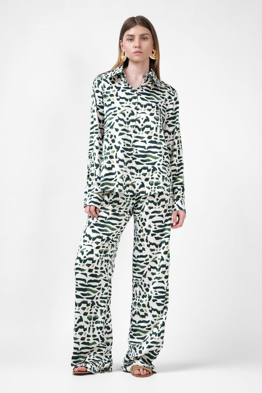 Green Printed Matching Set With Shirt And Trousers