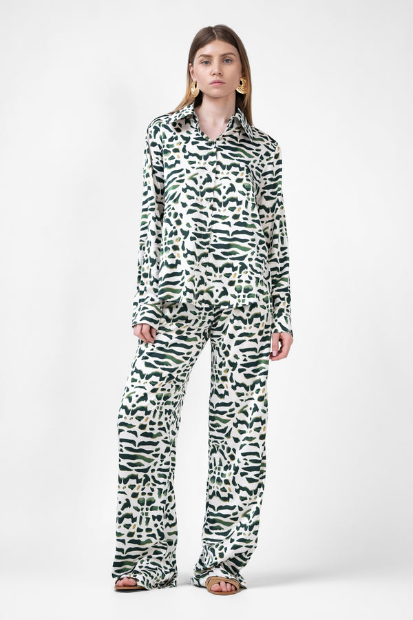 Green Printed Matching Set With Shirt And Trousers