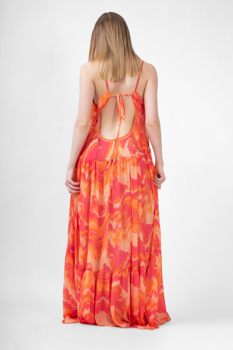 Orange Maxi Dress In Abstract Print