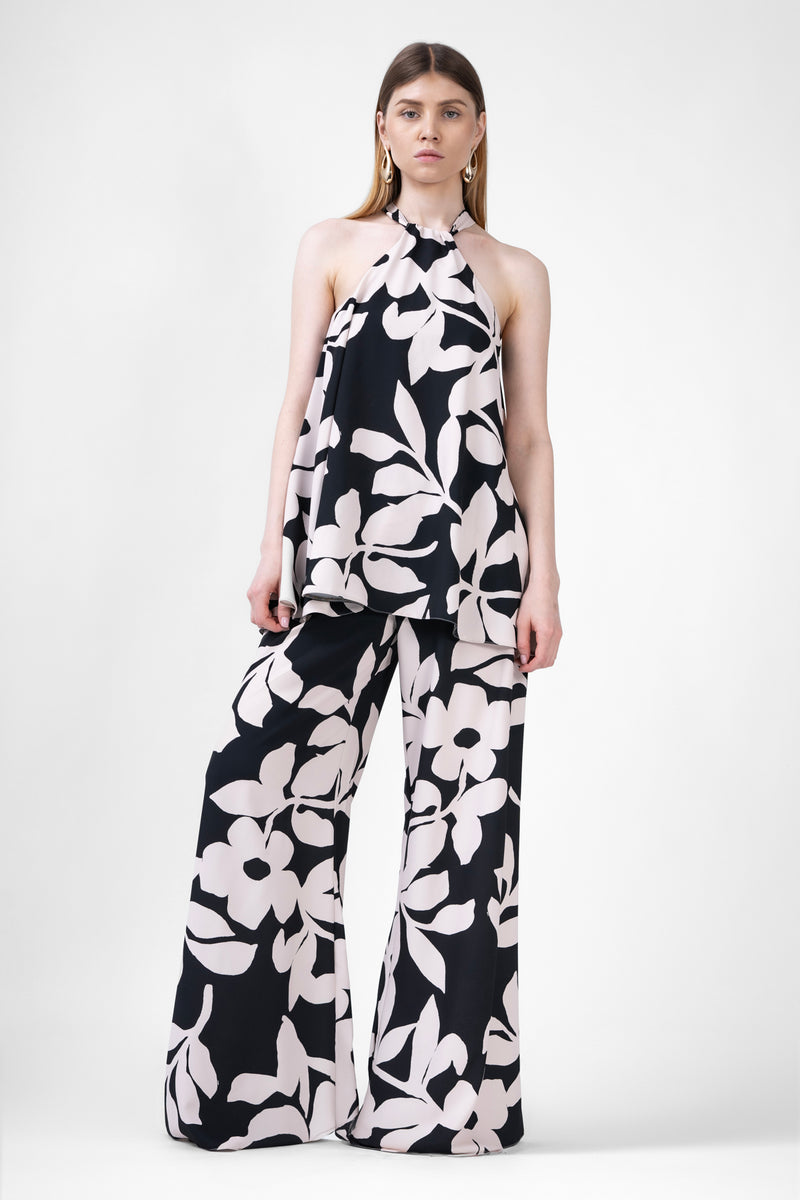 Abstract Printed Matching Set With Top And Wide Leg Trousers