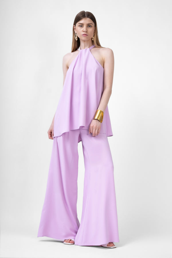 Lila Matching Set With Top And Wide Leg Trousers