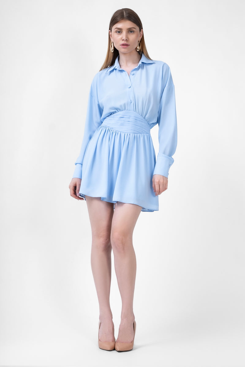 Baby Blue Mini Dress With Button And Corset