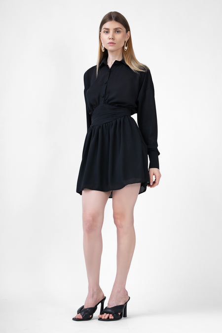 Rochie mini neagra cu nasturi si corset