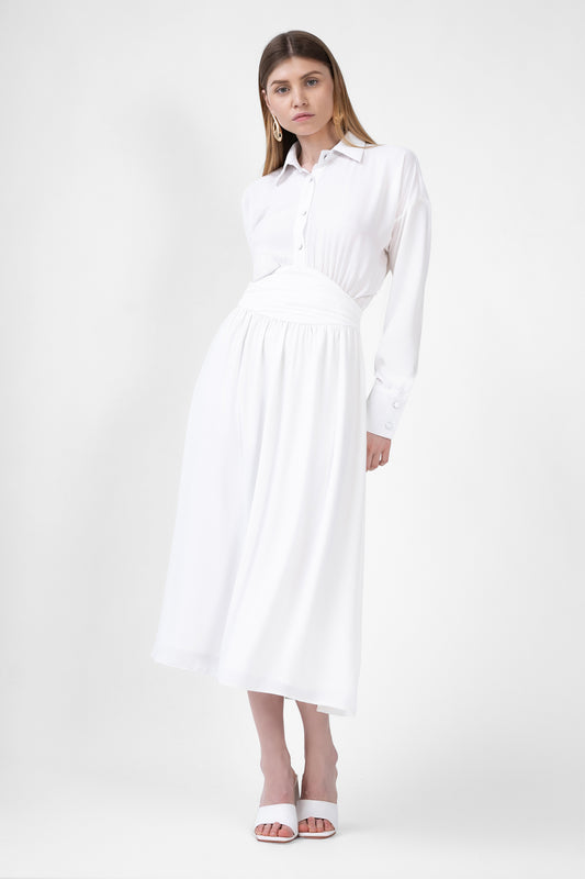 White Midi Dress With Button And Corset