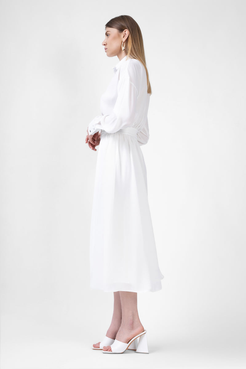 White Midi Dress With Button And Corset