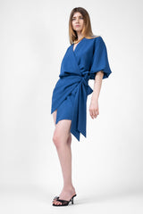 Blue Denim Mini Dress With Belt
