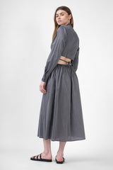 Grey Midi Dress With Waist Cut-Out