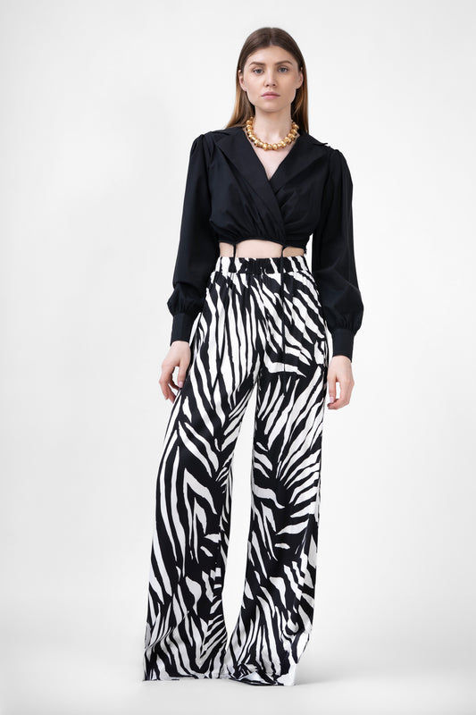 Zebra Printed Wide Leg Trousers