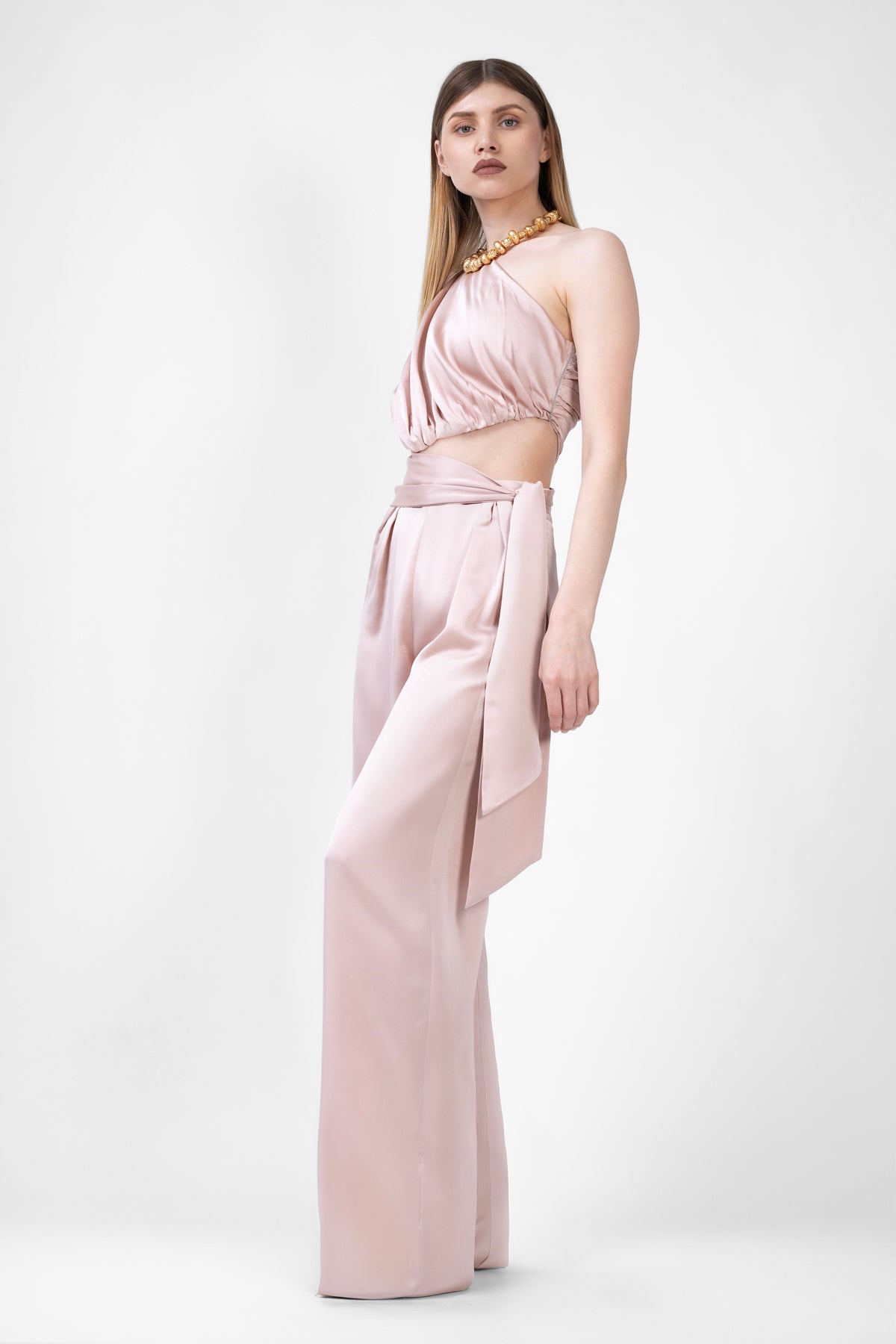 Powder Pink Maxi Jumpsuit With Scarves