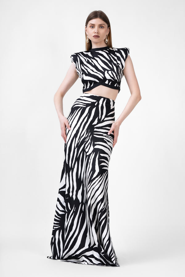 Zebra Printed Set With Top And Maxi Skirt