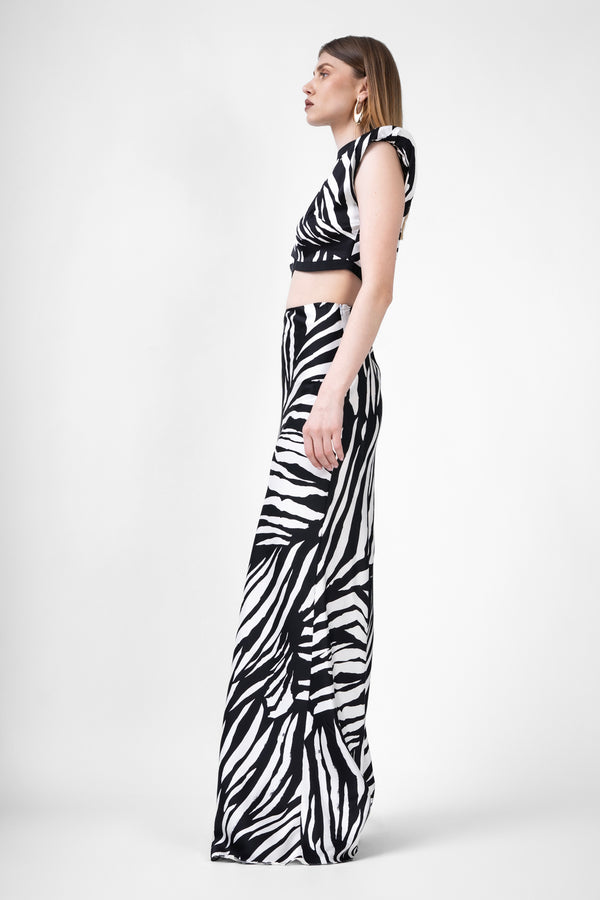 Zebra Printed Set With Top And Maxi Skirt
