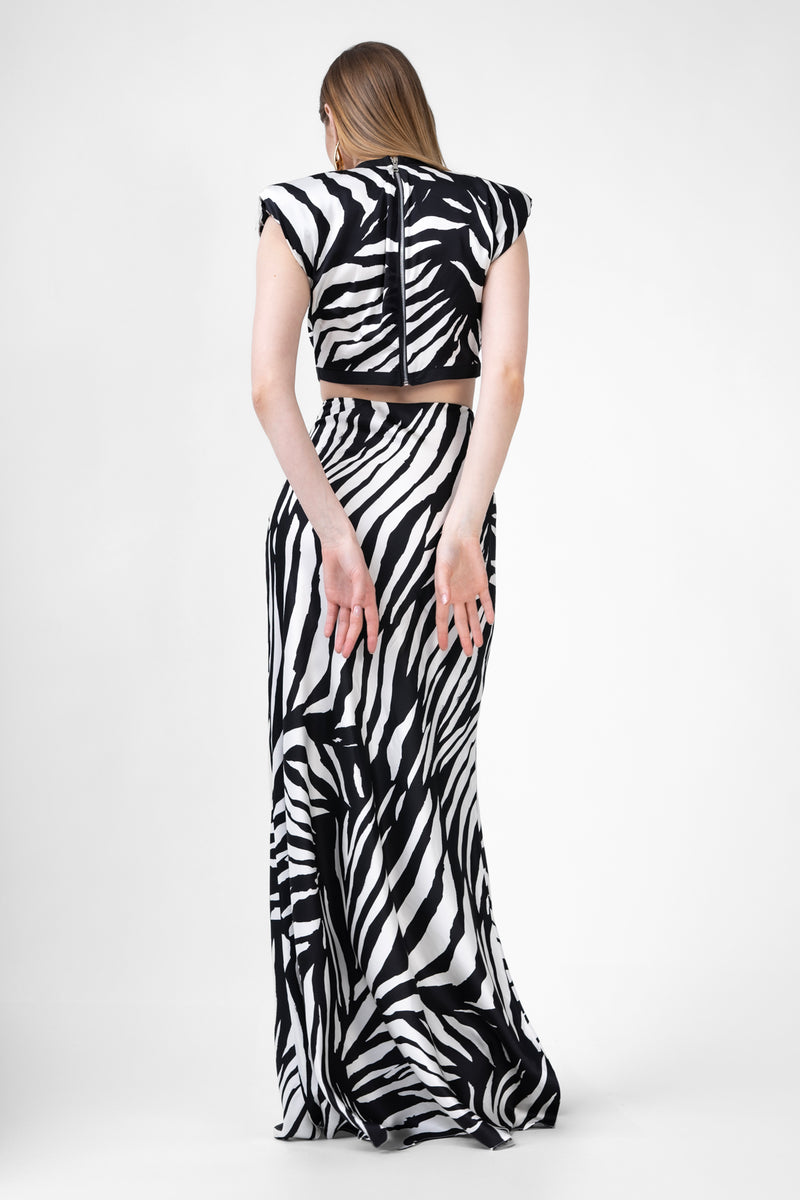 Zebra Printed Set With Top And Maxi Skirt