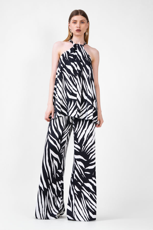 Zebra Printed Matching Set With Top And Wide Leg Trousers
