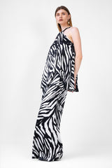 Zebra Printed Matching Set With Top And Wide Leg Trousers