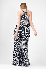 Zebra Printed Matching Set With Top And Wide Leg Trousers