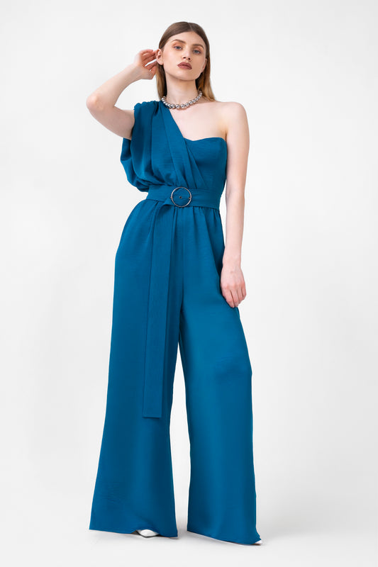 Turquoise Maxi Jumpsuit With Belt