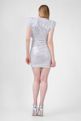Rochie mini alba cu print argintiu