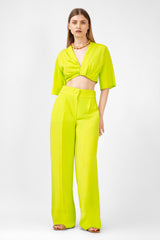 Neon Green Matching Set With Cropped Shirt And Staight Trousers