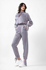 Grey Set With Blouse And Trousers With Bows