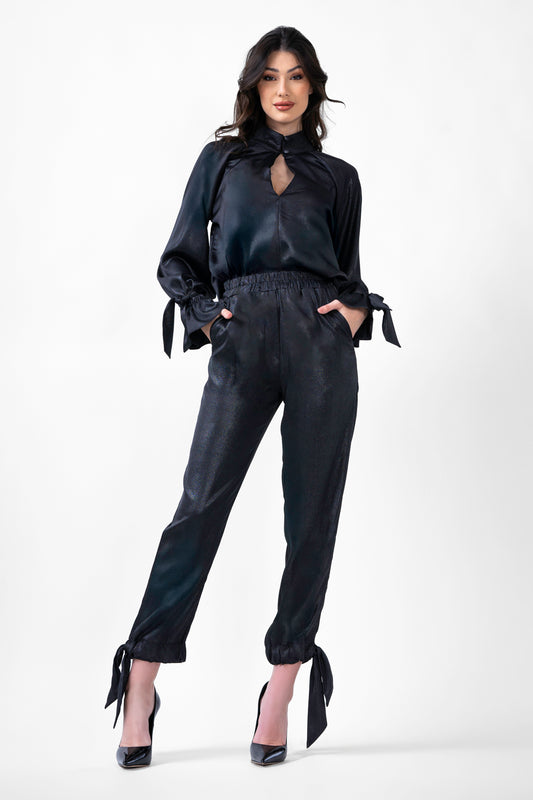 Black Set With Blouse And Trousers With Bows