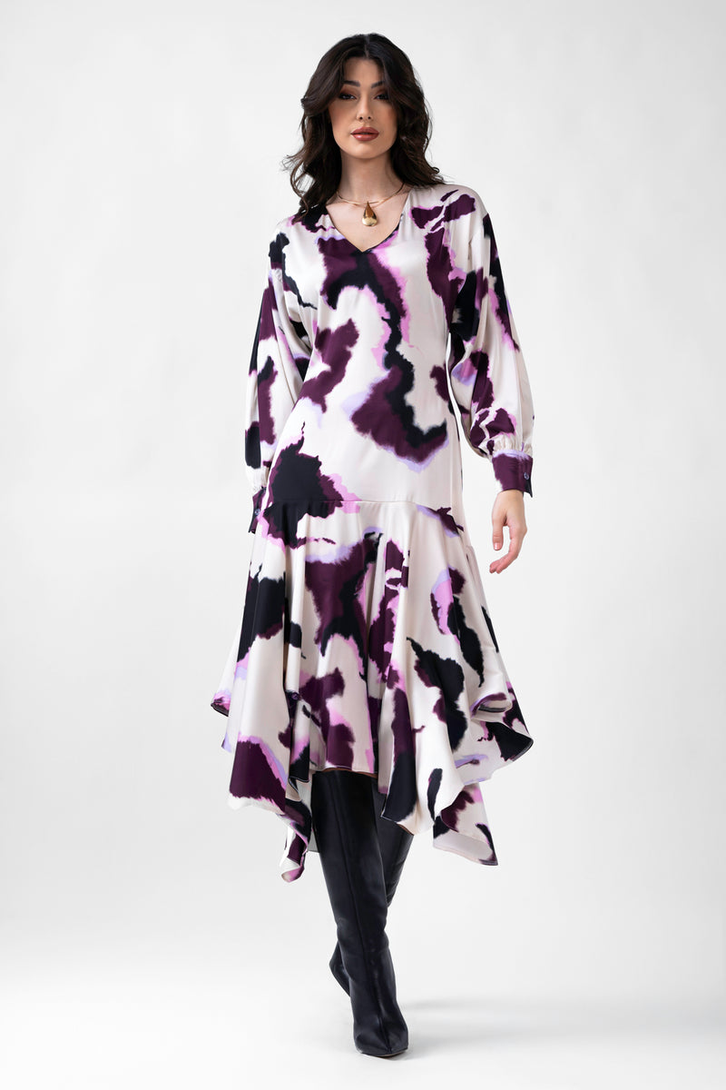 Purple Printed Midi Dress