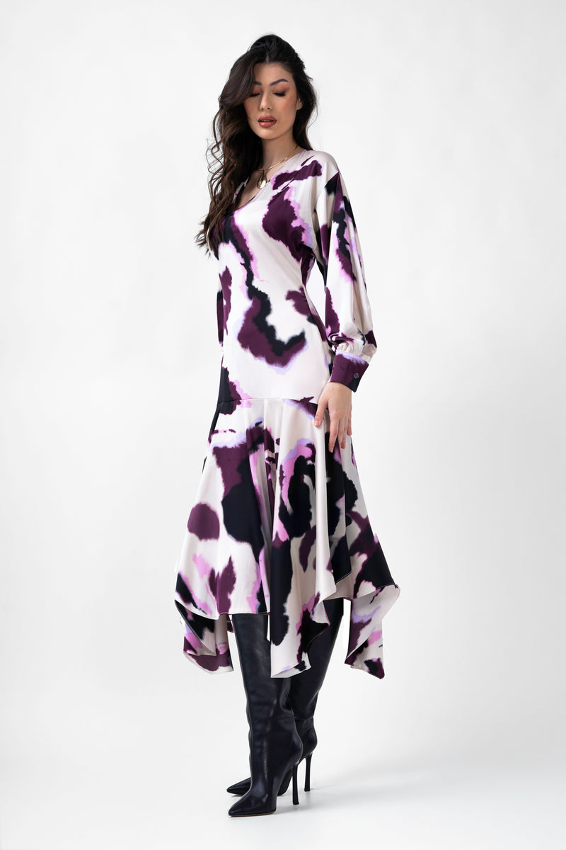 Purple Printed Midi Dress