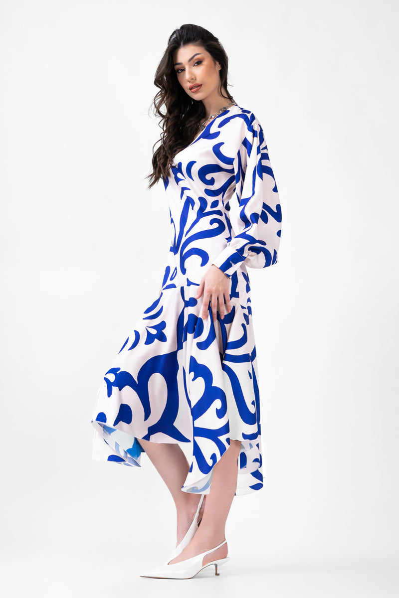 Blue Printed Midi Dress