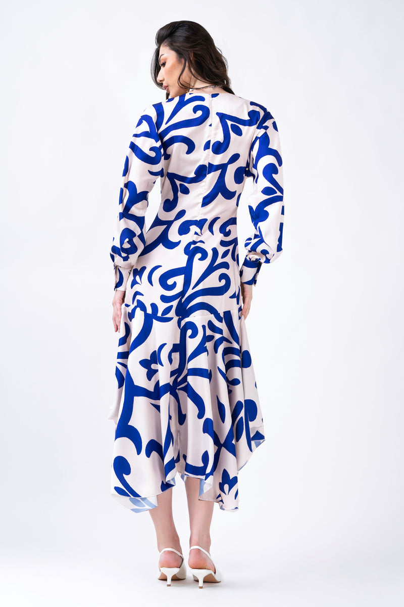 Blue Printed Midi Dress