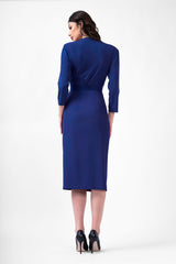 Electric Blue Midi Dress With Pleats And Belt